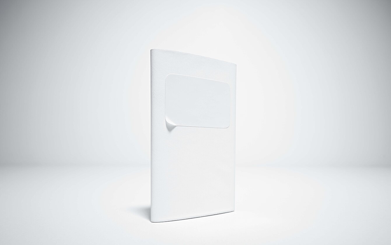 Compact leaflet with label from Faller Packaging – efficient solution for providing patient information in pharmaceutical packaging.