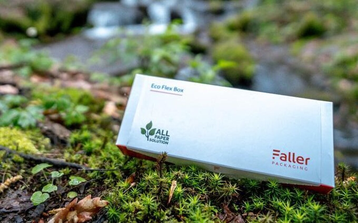 Eco Flex Box by Faller Packaging – sustainable all-paper packaging solution for the pharmaceutical industry, eco-friendly and recyclable.