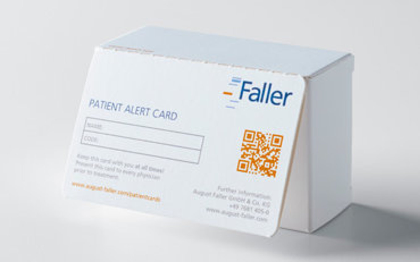 Pharmaceutical folding box with pull-out leaflet and label by Faller Packaging.