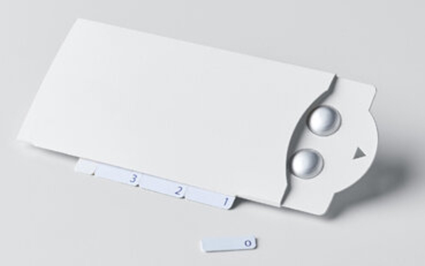 Smart pharmaceutical secondary packaging with counting scale for safe tablet dispensing by Faller Packaging.
