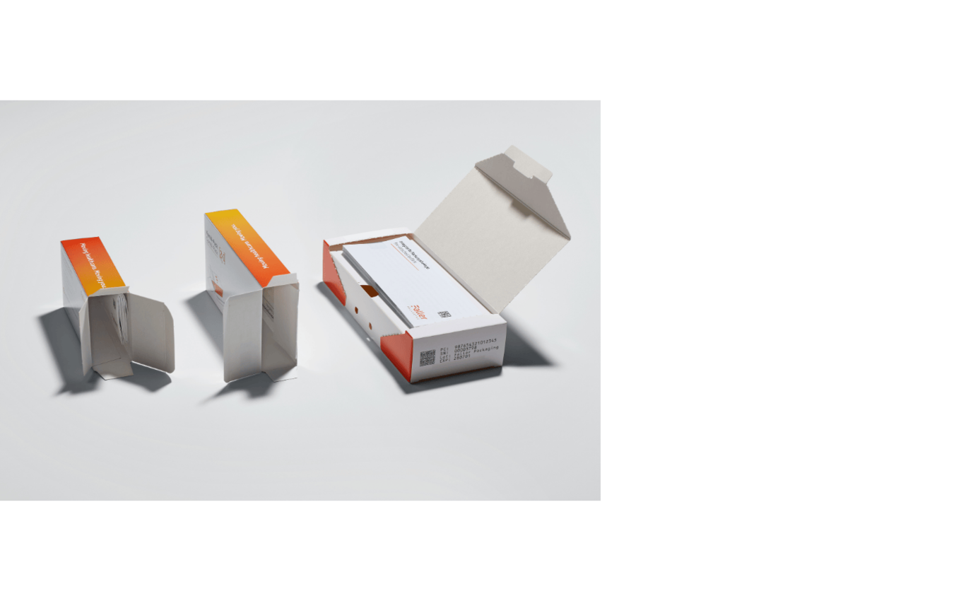 Foto von 3 verschiedenen Kombi-Packs von Faller: eine Kombination aus Faltschachtel und Packungsbeilage